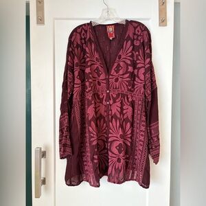Johnny Was Burgundy Embroidered Top